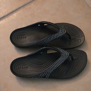 CROCS Iconic Kaydee II Embellished Jewels Black Flip Flops Size 7